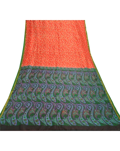 Sanskriti Vintage Red &amp; Green Sarees Pure Silk Printed Zari Border Sari Fabric, PR-54922-Red &amp; Green-Pure Silk-7