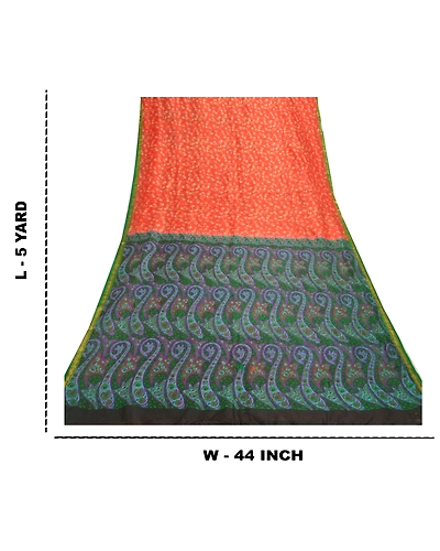 Sanskriti Vintage Red &amp; Green Sarees Pure Silk Printed Zari Border Sari Fabric, PR-54922-Red &amp; Green-Pure Silk-8