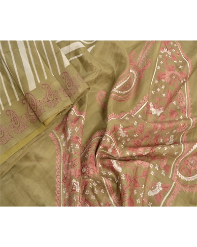 Sanskriti Vintage Green Sarees Pure Silk Paisley Printed Sari 5Yd Craft Fabric, PR-54931-Green-Pure Silk-1