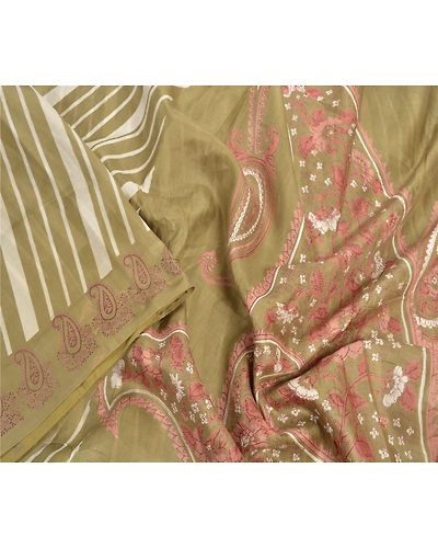 Sanskriti Vintage Green Sarees Pure Silk Paisley Printed Sari 5Yd Craft Fabric, PR-54931-Green-Pure Silk-2