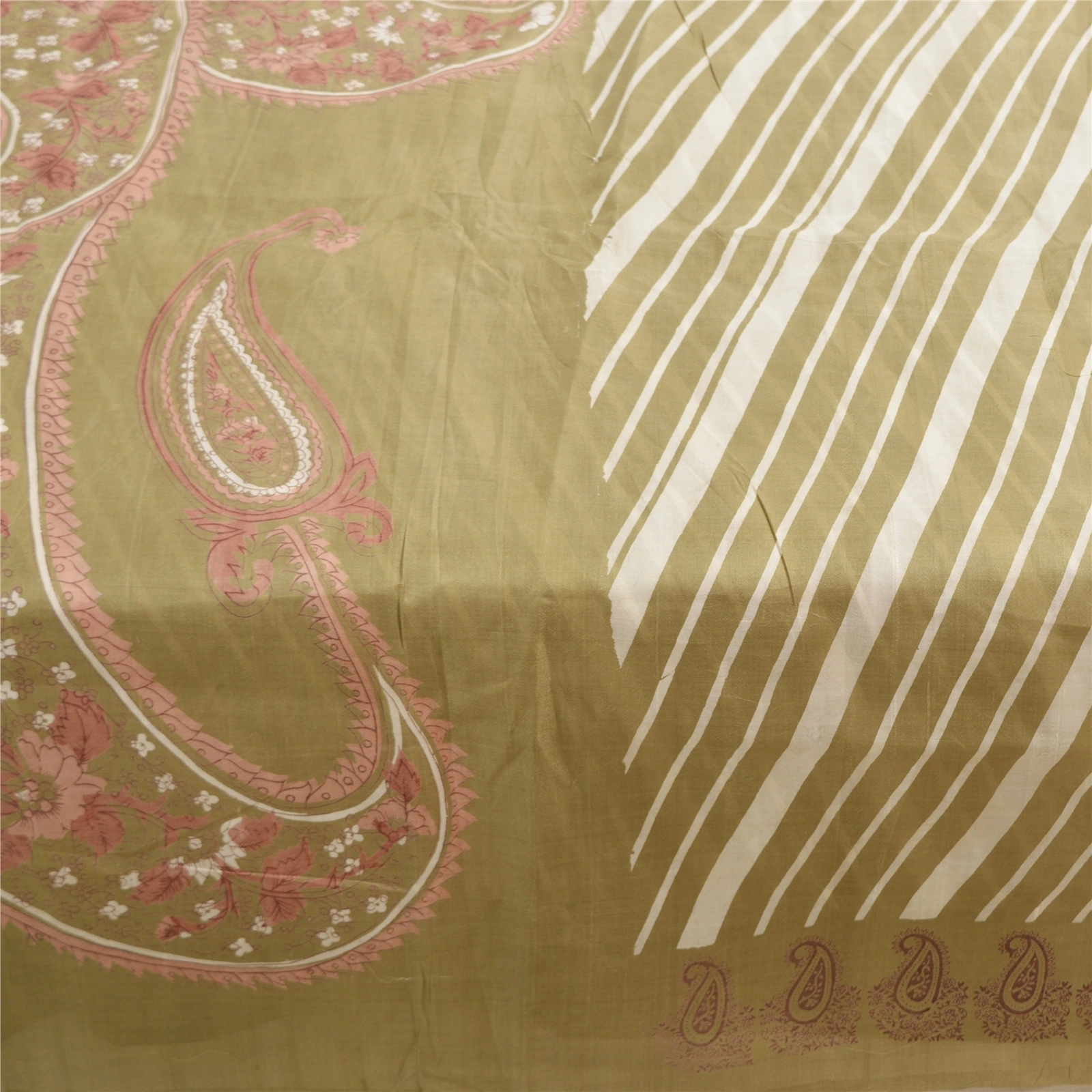 Sanskriti Vintage Green Sarees Pure Silk Paisley Printed Sari 5Yd Craft Fabric, PR-54931-Green-Pure Silk-3