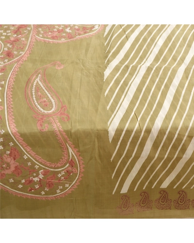 Sanskriti Vintage Green Sarees Pure Silk Paisley Printed Sari 5Yd Craft Fabric, PR-54931-Green-Pure Silk-3