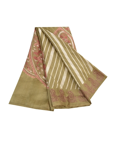 Sanskriti Vintage Green Sarees Pure Silk Paisley Printed Sari 5Yd Craft Fabric, PR-54931-Green-Pure Silk-6