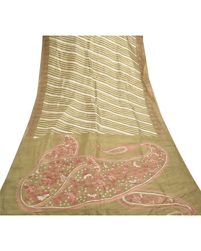 Sanskriti Vintage Green Sarees Pure Silk Paisley Printed Sari 5Yd Craft Fabric, PR-54931-Green-Pure Silk-7