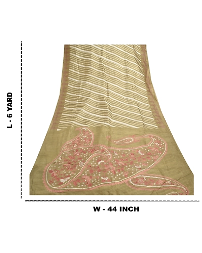 Sanskriti Vintage Green Sarees Pure Silk Paisley Printed Sari 5Yd Craft Fabric, PR-54931-Green-Pure Silk-8