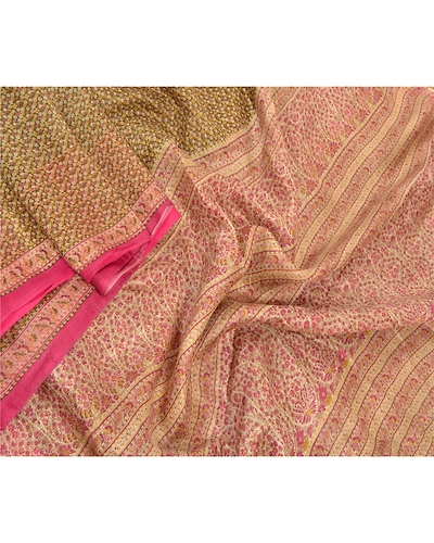 Sanskriti Vintage Green Sarees 100% Pure Silk Printed Sari Soft 5Yd Craft Fabric, PR-54933-Green-Pure Silk-1
