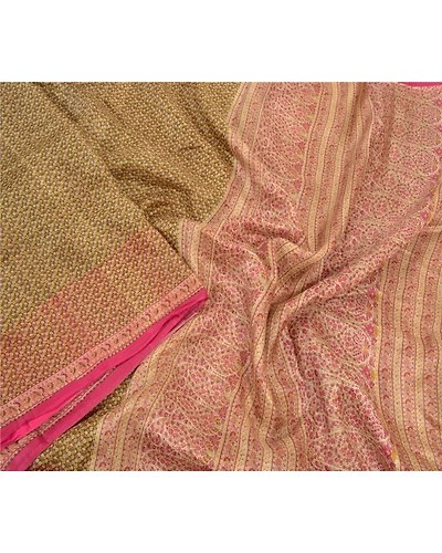Sanskriti Vintage Green Sarees 100% Pure Silk Printed Sari Soft 5Yd Craft Fabric, PR-54933-Green-Pure Silk-2