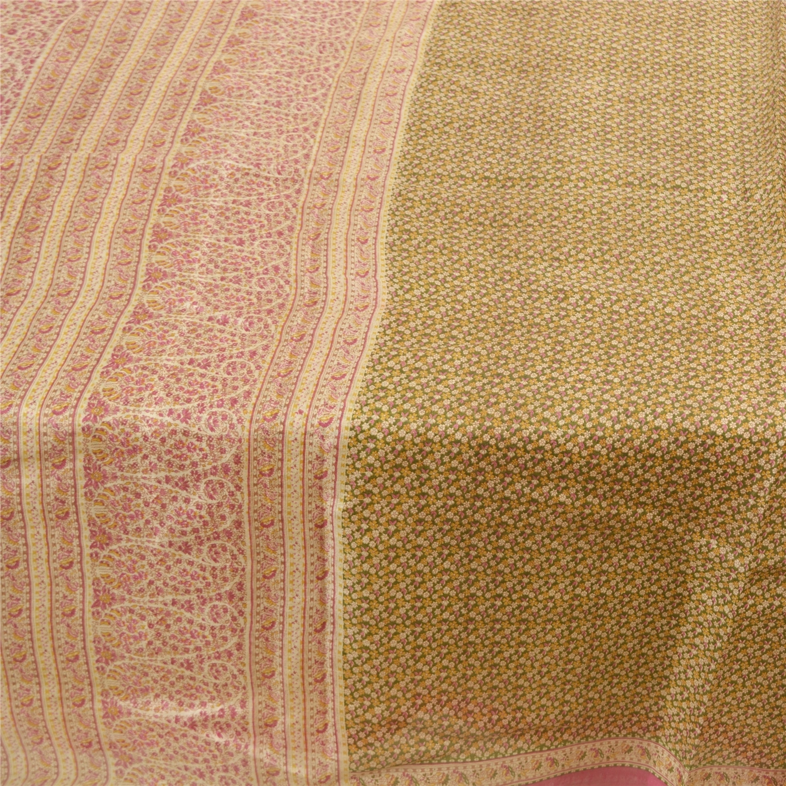 Sanskriti Vintage Green Sarees 100% Pure Silk Printed Sari Soft 5Yd Craft Fabric, PR-54933-Green-Pure Silk-3