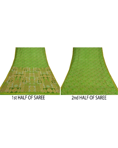 Sanskriti Vintage Green Sarees Pure Silk Printed Sari Zari Border Sewing Fabric, PR-54959-Green-Pure Silk-4