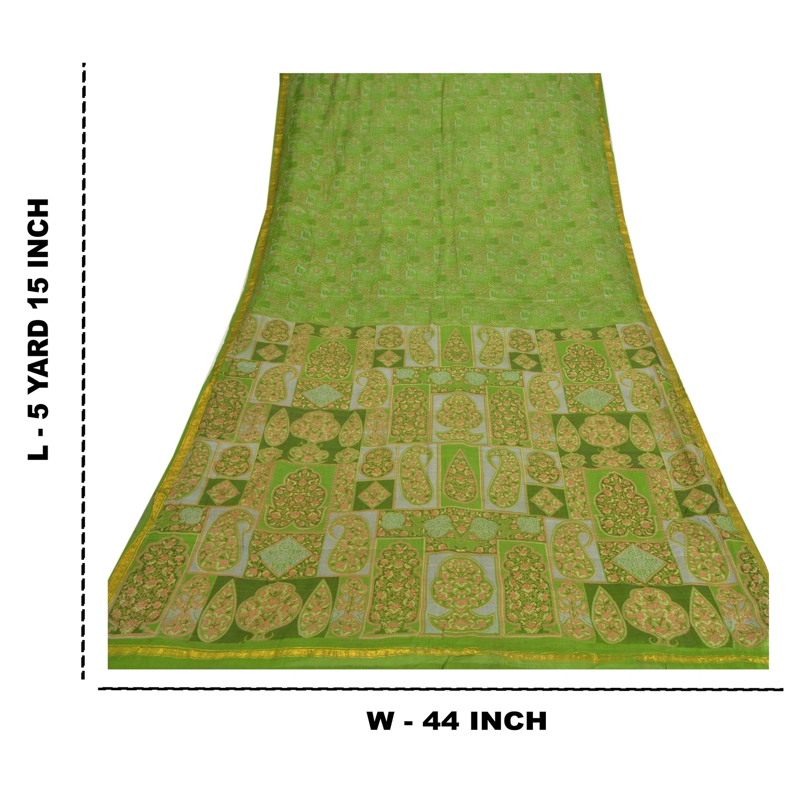 Sanskriti Vintage Green Sarees Pure Silk Printed Sari Zari Border Sewing Fabric, PR-54959-Green-Pure Silk-8