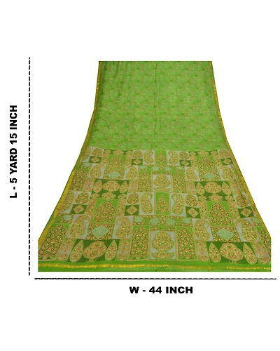 Sanskriti Vintage Green Sarees Pure Silk Printed Sari Zari Border Sewing Fabric, PR-54959-Green-Pure Silk-8