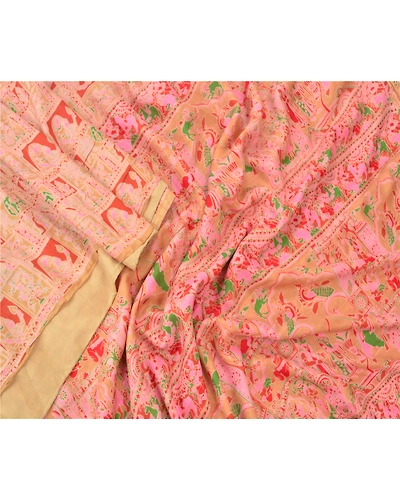 Sanskriti Vintage Brown Sarees Pure Silk Human Printed Sari Soft Craft Fabric, PR-54992-Brown-Pure Silk-1