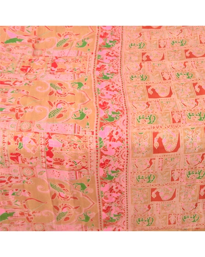Sanskriti Vintage Brown Sarees Pure Silk Human Printed Sari Soft Craft Fabric, PR-54992-Brown-Pure Silk-3