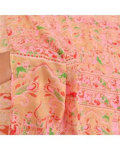 Sanskriti Vintage Brown Sarees Pure Silk Human Printed Sari Soft Craft Fabric, PR-54992-Brown-Pure Silk-5