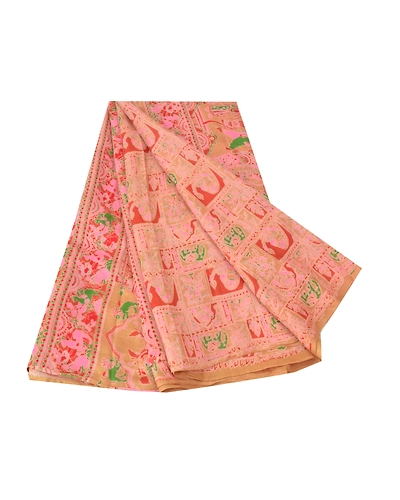 Sanskriti Vintage Brown Sarees Pure Silk Human Printed Sari Soft Craft Fabric, PR-54992-Brown-Pure Silk-6