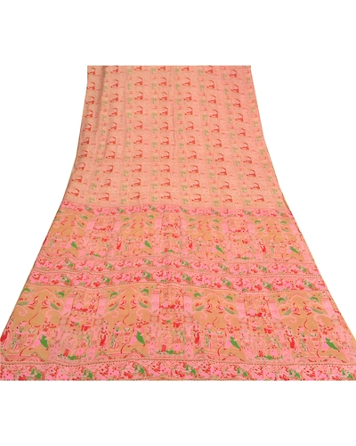 Sanskriti Vintage Brown Sarees Pure Silk Human Printed Sari Soft Craft Fabric, PR-54992-Brown-Pure Silk-7
