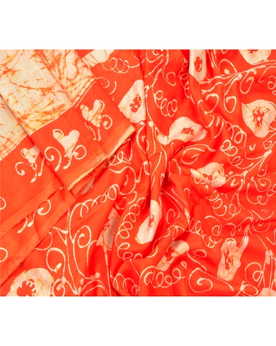 Sanskriti Vintage Cream Sarees Indian Pure Silk Batik Printed Sari Craft Fabric, PR-55054-Cream-Printed Floral Design-Pure Silk-1