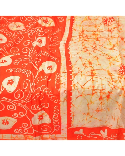 Sanskriti Vintage Cream Sarees Indian Pure Silk Batik Printed Sari Craft Fabric, PR-55054-Cream-Printed Floral Design-Pure Silk-3