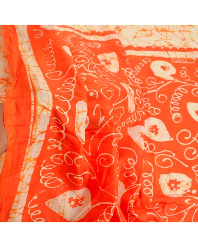 Sanskriti Vintage Cream Sarees Indian Pure Silk Batik Printed Sari Craft Fabric, PR-55054-Cream-Printed Floral Design-Pure Silk-5