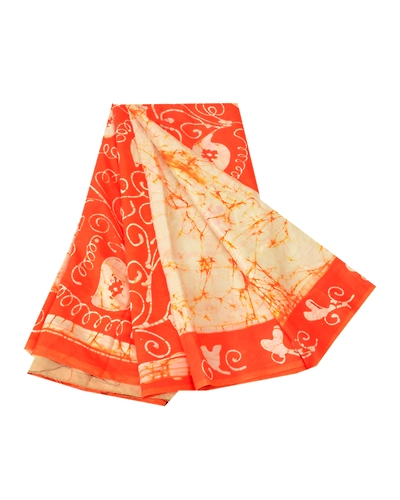 Sanskriti Vintage Cream Sarees Indian Pure Silk Batik Printed Sari Craft Fabric, PR-55054-Cream-Printed Floral Design-Pure Silk-6
