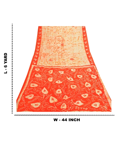 Sanskriti Vintage Cream Sarees Indian Pure Silk Batik Printed Sari Craft Fabric, PR-55054-Cream-Printed Floral Design-Pure Silk-8