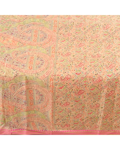 Sanskriti Vintage Beige Indian Sarees 100% Pure Silk Printed Sari Craft Fabric, PR-55154-Beige-Printed Floral Design-Pure Silk-3