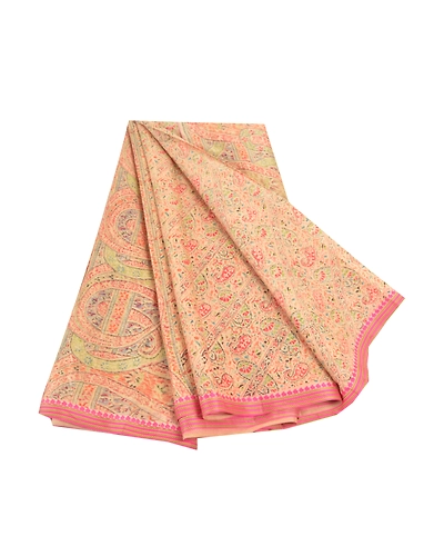 Sanskriti Vintage Beige Indian Sarees 100% Pure Silk Printed Sari Craft Fabric, PR-55154-Beige-Printed Floral Design-Pure Silk-6