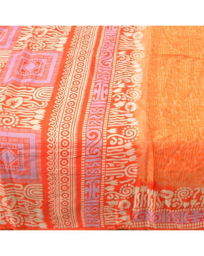 Sanskriti Vintage Orange &amp; Red Sarees Pure Silk Printed Sari Soft Craft Fabric, PR-55171-Orange &amp; Red-Printed Floral Design-Pure Silk-3
