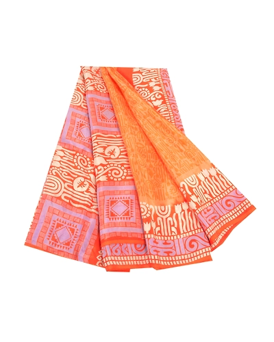 Sanskriti Vintage Orange &amp; Red Sarees Pure Silk Printed Sari Soft Craft Fabric, PR-55171-Orange &amp; Red-Printed Floral Design-Pure Silk-6