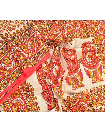 Sanskriti Vintage Indian Red Sarees 100% Pure Silk Printed Sari Craft Fabric, PR-55183-Red-Printed Floral Design-Pure Silk-1