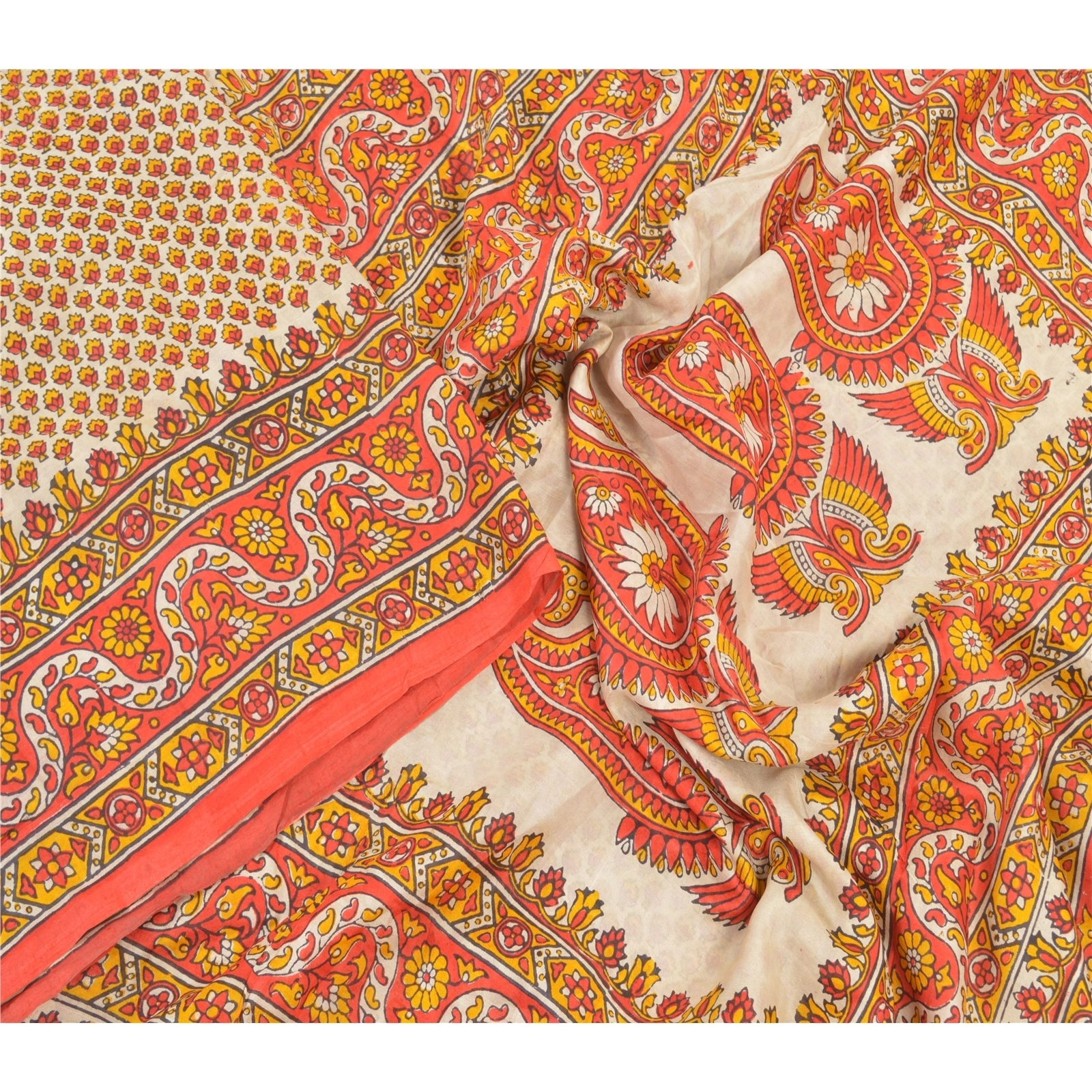 Sanskriti Vintage Indian Red Sarees 100% Pure Silk Printed Sari Craft Fabric, PR-55183-Red-Printed Floral Design-Pure Silk-2