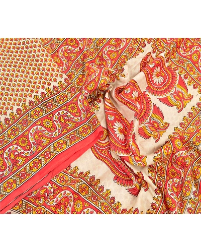 Sanskriti Vintage Indian Red Sarees 100% Pure Silk Printed Sari Craft Fabric, PR-55183-Red-Printed Floral Design-Pure Silk-2