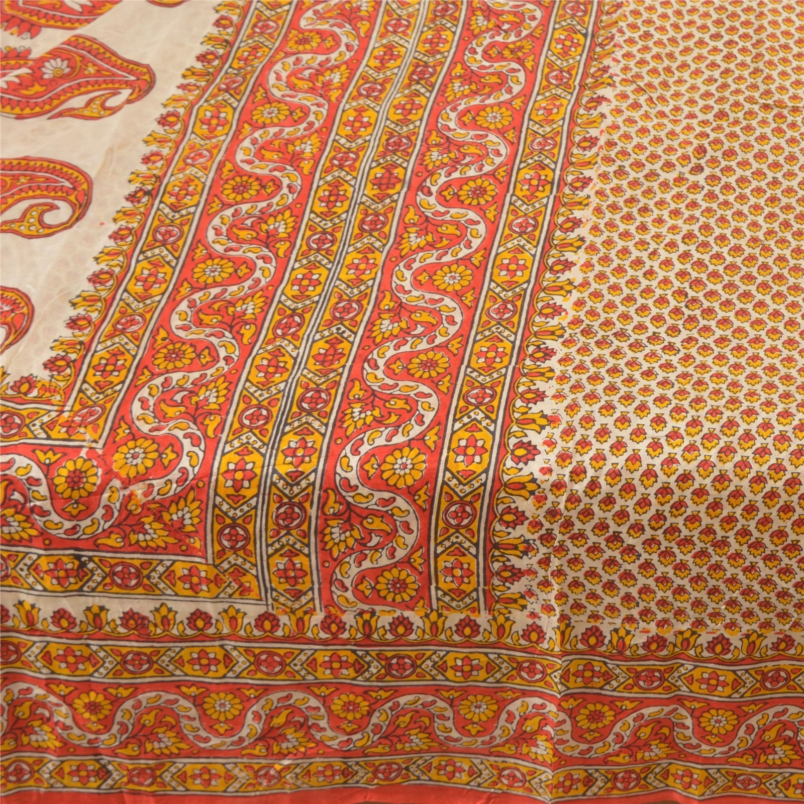 Sanskriti Vintage Indian Red Sarees 100% Pure Silk Printed Sari Craft Fabric, PR-55183-Red-Printed Floral Design-Pure Silk-3