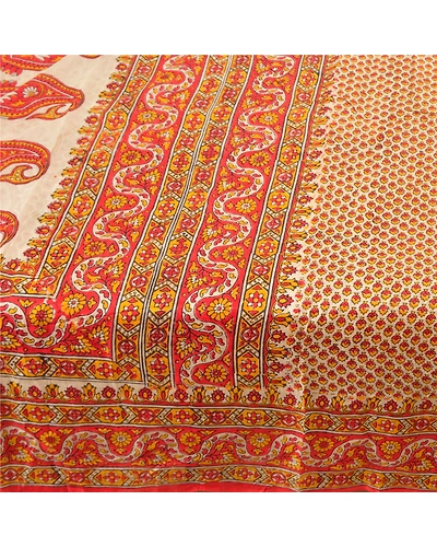 Sanskriti Vintage Indian Red Sarees 100% Pure Silk Printed Sari Craft Fabric, PR-55183-Red-Printed Floral Design-Pure Silk-3