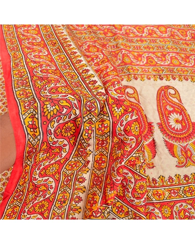 Sanskriti Vintage Indian Red Sarees 100% Pure Silk Printed Sari Craft Fabric, PR-55183-Red-Printed Floral Design-Pure Silk-5