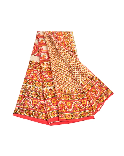 Sanskriti Vintage Indian Red Sarees 100% Pure Silk Printed Sari Craft Fabric, PR-55183-Red-Printed Floral Design-Pure Silk-6