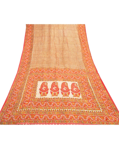 Sanskriti Vintage Indian Red Sarees 100% Pure Silk Printed Sari Craft Fabric, PR-55183-Red-Printed Floral Design-Pure Silk-7