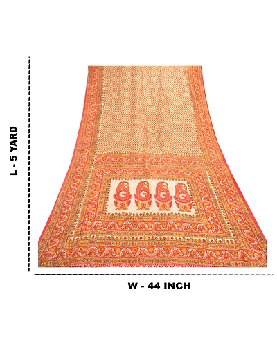Sanskriti Vintage Indian Red Sarees 100% Pure Silk Printed Sari Craft Fabric, PR-55183-Red-Printed Floral Design-Pure Silk-8