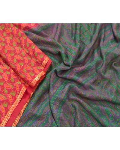 Sanskriti Vintage Sarees Indian Red Pure Silk Printed Woven Sari Craft Fabric, PR-55246-Red-Printed Floral Design-Pure Silk-1