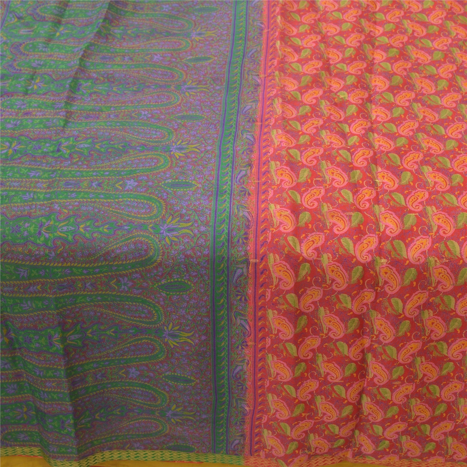 Sanskriti Vintage Sarees Indian Red Pure Silk Printed Woven Sari Craft Fabric, PR-55246-Red-Printed Floral Design-Pure Silk-3