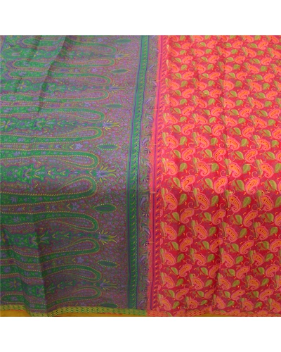 Sanskriti Vintage Sarees Indian Red Pure Silk Printed Woven Sari Craft Fabric, PR-55246-Red-Printed Floral Design-Pure Silk-3