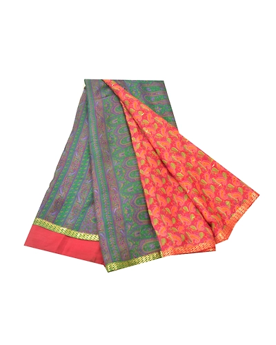 Sanskriti Vintage Sarees Indian Red Pure Silk Printed Woven Sari Craft Fabric, PR-55246-Red-Printed Floral Design-Pure Silk-6