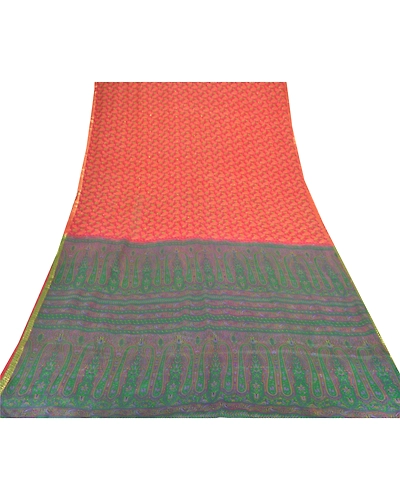 Sanskriti Vintage Sarees Indian Red Pure Silk Printed Woven Sari Craft Fabric, PR-55246-Red-Printed Floral Design-Pure Silk-7