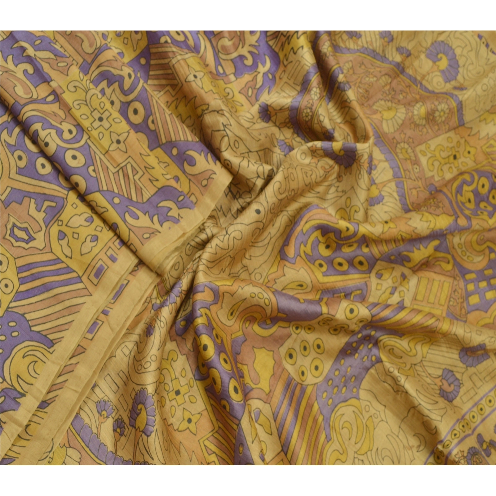 Sanskriti Vintage Sarees Brown 100% Pure Silk Printed Sari 5Yd Soft Craft Fabric, PR-55273-Brown-Printed Floral Design-Pure Silk-1