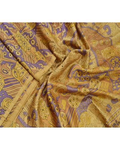 Sanskriti Vintage Sarees Brown 100% Pure Silk Printed Sari 5Yd Soft Craft Fabric, PR-55273-Brown-Printed Floral Design-Pure Silk-1