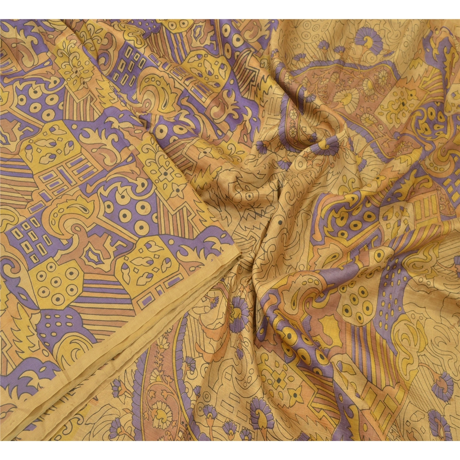 Sanskriti Vintage Sarees Brown 100% Pure Silk Printed Sari 5Yd Soft Craft Fabric, PR-55273-Brown-Printed Floral Design-Pure Silk-2