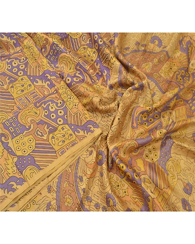 Sanskriti Vintage Sarees Brown 100% Pure Silk Printed Sari 5Yd Soft Craft Fabric, PR-55273-Brown-Printed Floral Design-Pure Silk-2