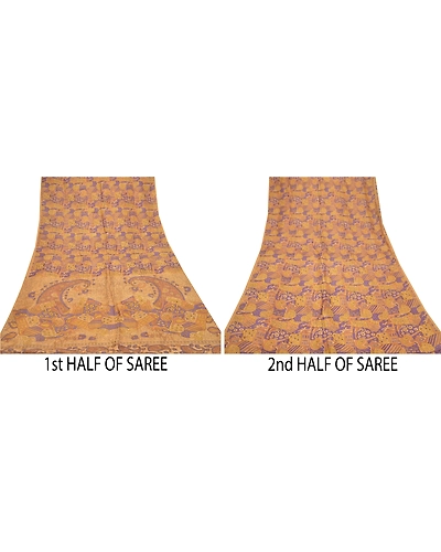 Sanskriti Vintage Sarees Brown 100% Pure Silk Printed Sari 5Yd Soft Craft Fabric, PR-55273-Brown-Printed Floral Design-Pure Silk-4