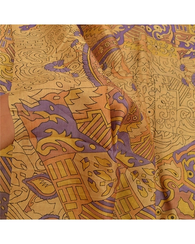 Sanskriti Vintage Sarees Brown 100% Pure Silk Printed Sari 5Yd Soft Craft Fabric, PR-55273-Brown-Printed Floral Design-Pure Silk-5