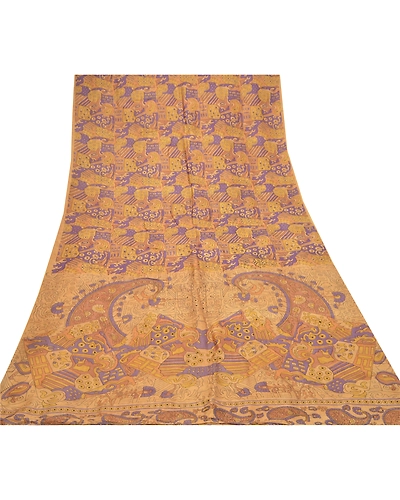 Sanskriti Vintage Sarees Brown 100% Pure Silk Printed Sari 5Yd Soft Craft Fabric, PR-55273-Brown-Printed Floral Design-Pure Silk-7
